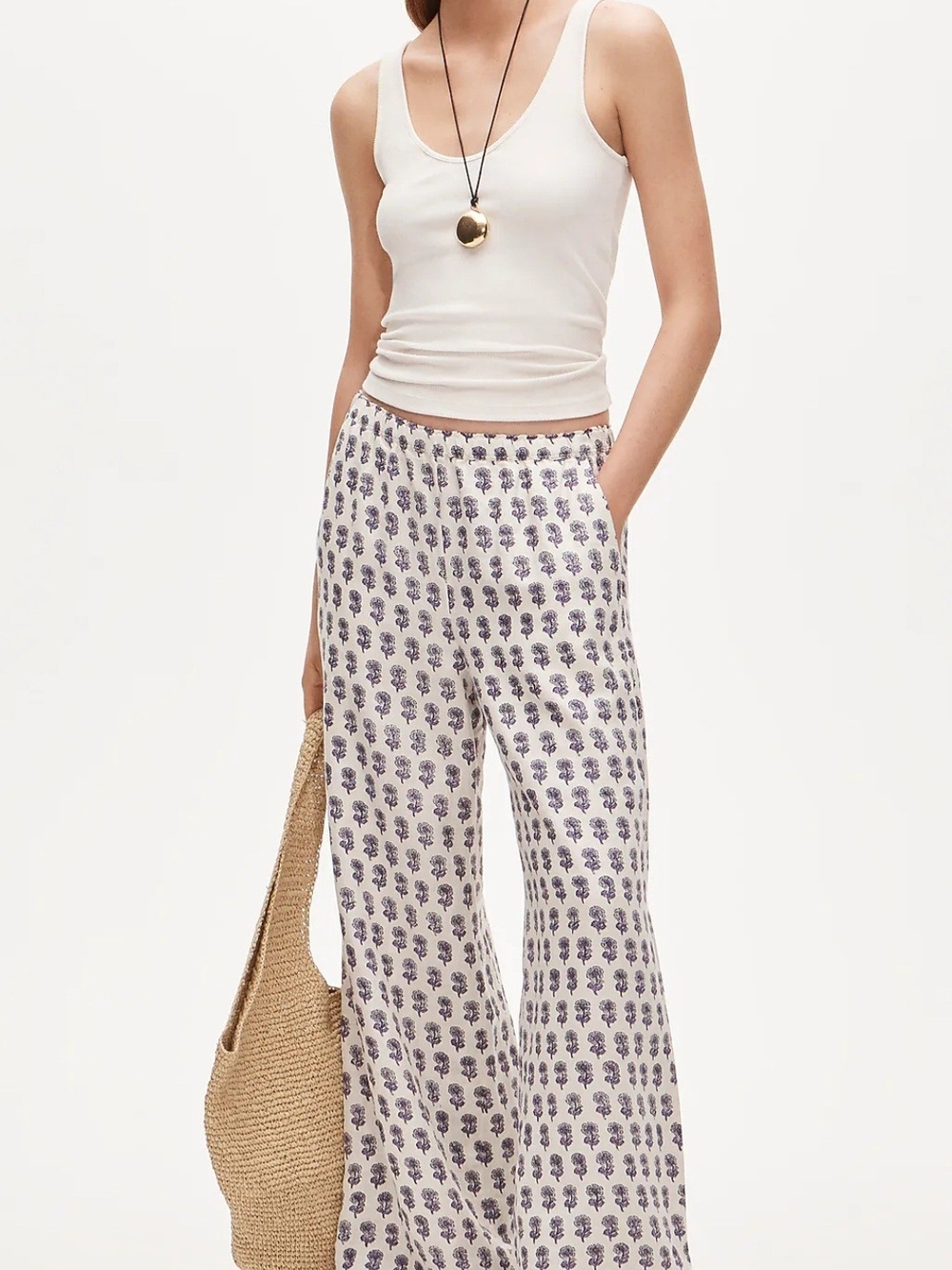 J. Crew NWT Cream Wide-Leg Pants with Blue Botanical Print